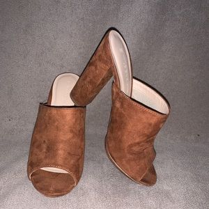 Brown Faux Suede Chunky Open Toe Heel
